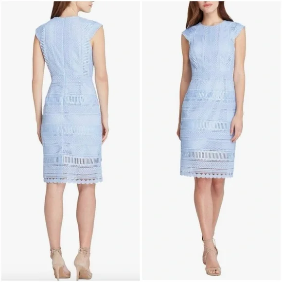 NWT Tahari by Arthur Levine Chemical Lace Dress Light Blue Sheath Blue Size 14 - Picture 1 of 5